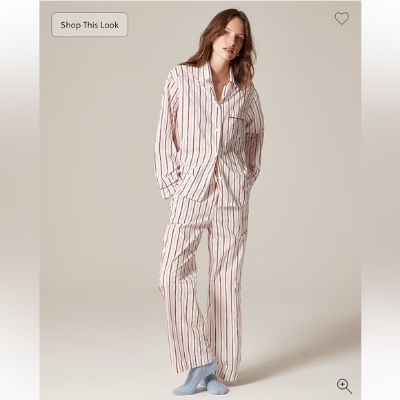 J.Crew Cotton poplin long-sleeve pajama pant set in peppermint stripe